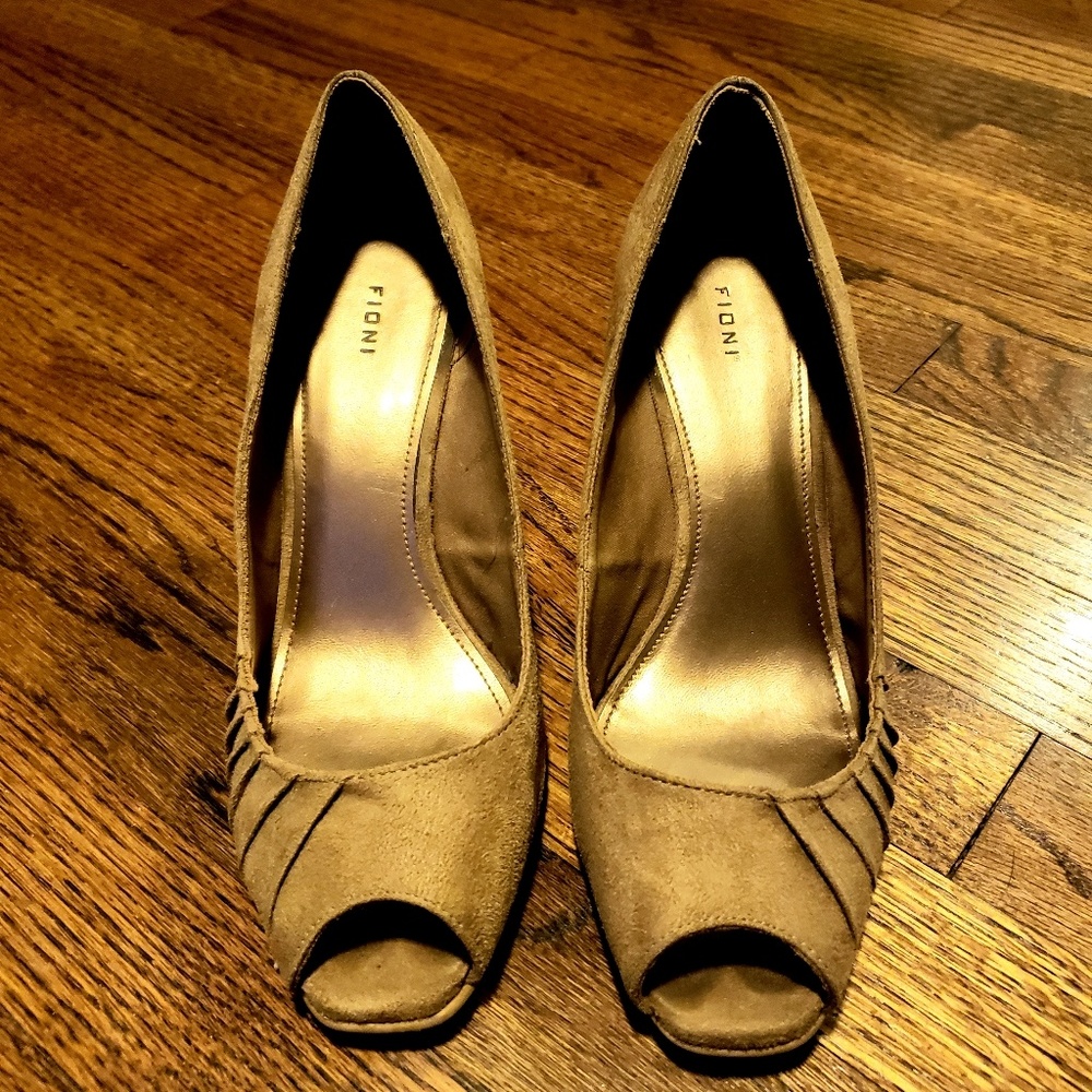 Camel Peep Toe Wedges